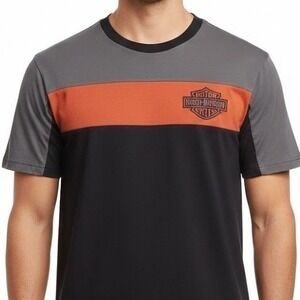 Harley Davidson Graphic T Shirt Mens Large Black Orange Motorcycle Tee Y2K